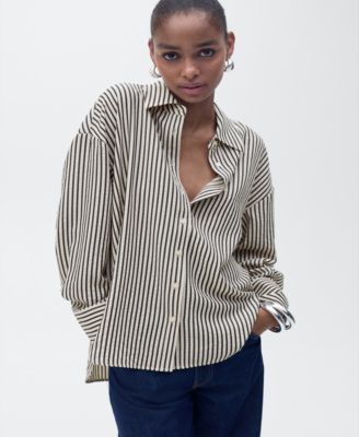 MANGO - Women's Striped Textured Shirt