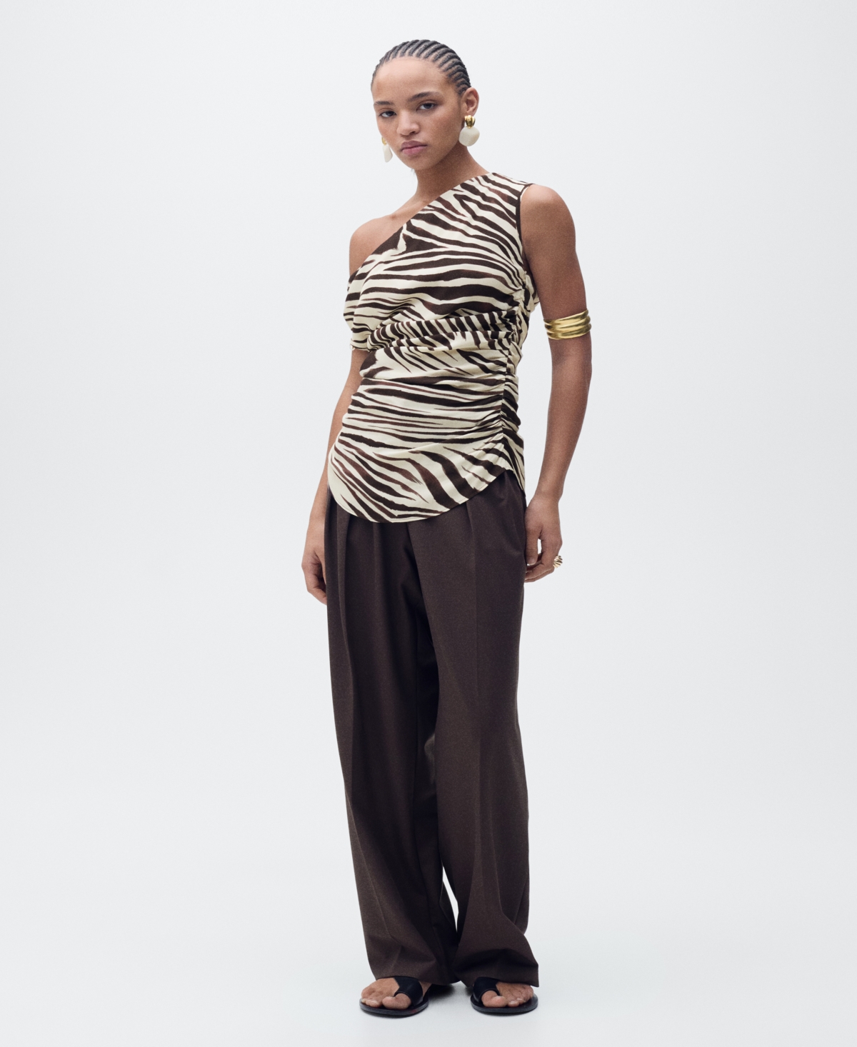 Women's Zebra-Print Draped Blouse - Ecru