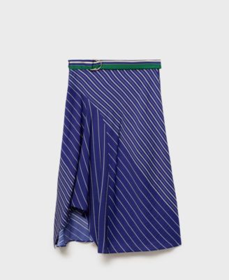 Women's Belt Striped Midi Skirts