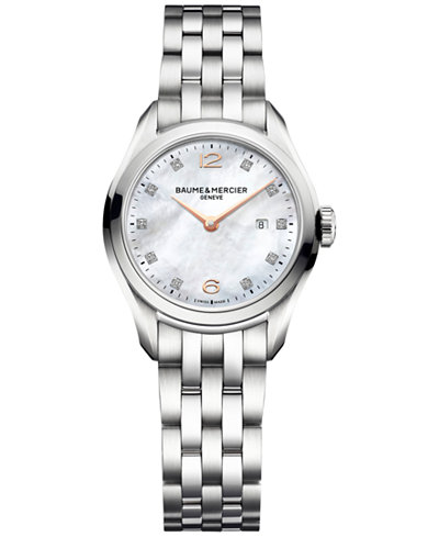 Baume & Mercier Women's Swiss Clifton Diamond Accent Stainless Steel Bracelet Watch 30mm M0A10176