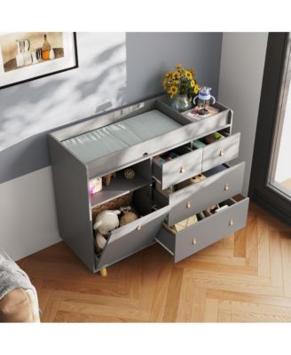 Diaper Table with 4 Drawers, Baby Changing Station with Storage Compartments