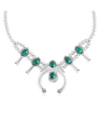 Sterling Silver Chrysocolla Squash Blossom Necklace, 17 to 20 Inches