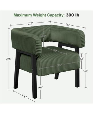 1 Pc Corduroy Upholstered, Engineered Wood Frame U-Shaped Backrest, Pocket Coil Seat Barrel Accent Chair