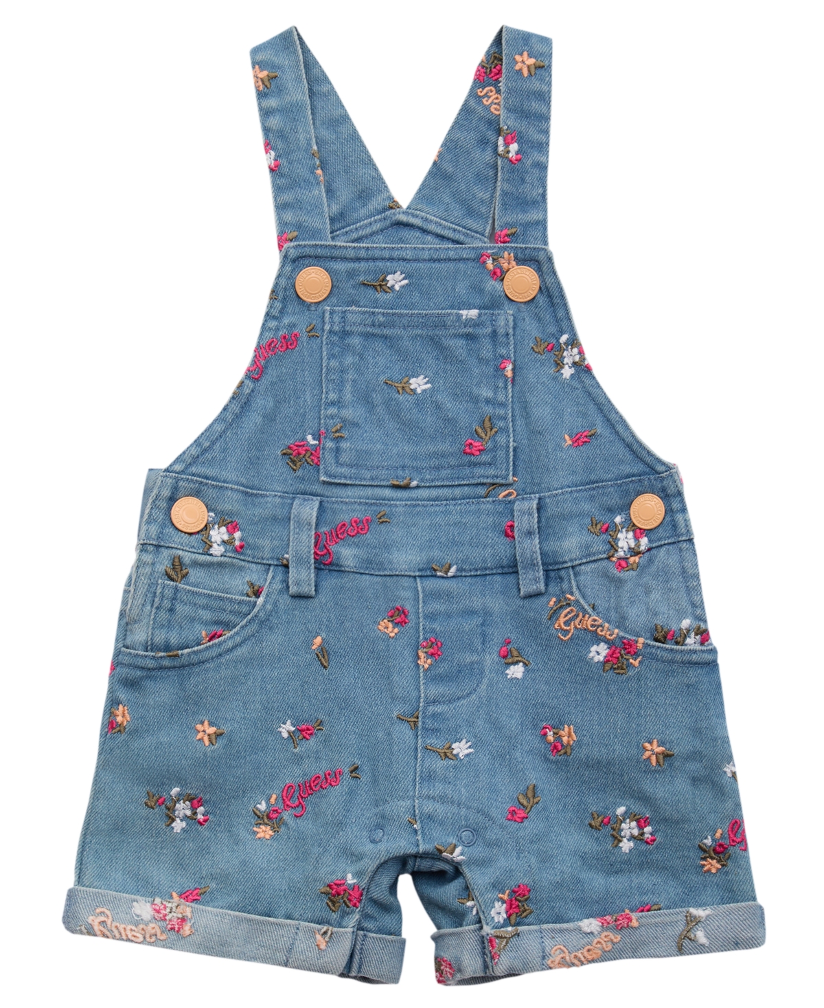 Guess Baby Girls 2-piece Short Sleeve Bodysuit And Stretch Denim Overall Set