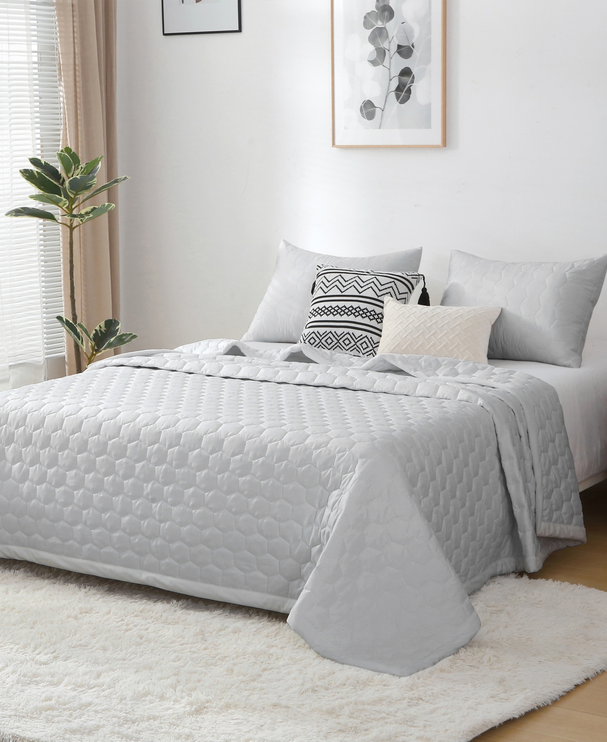St. James Home Mini Honeycomb Down Alternative Blanket Set, Full/queen In Gray