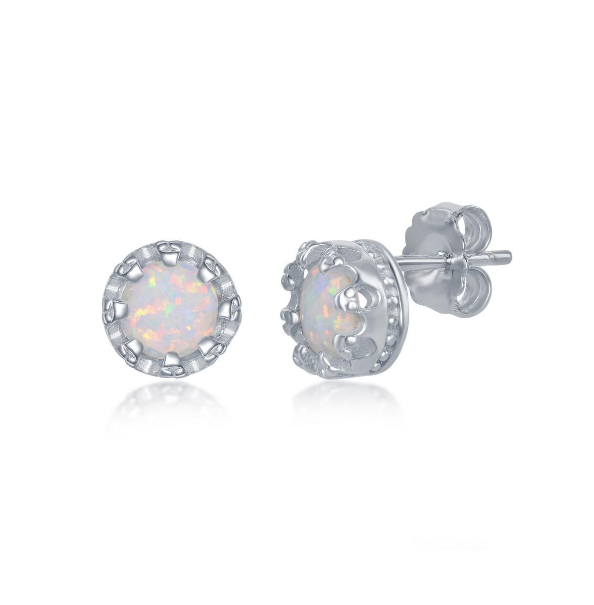Sterling Silver Prong Synthetic Opal Earrings - Blue