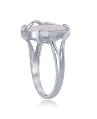 Sterling Silver White Inlay Synthetic Opal Oval Twist With CZ Ring