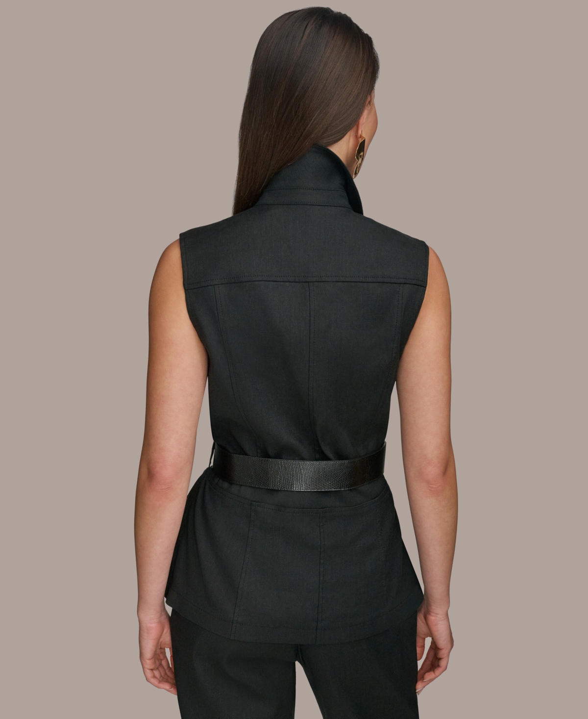 Donna Karan Women's Belted Linen-blend Utility Vest In Black