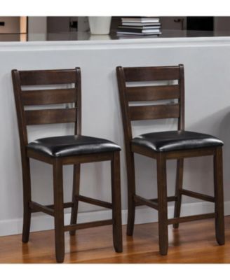 Set of Two Faux Leather And Solid Wood Counter Height Bar Chairs