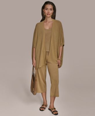 Womens Metallic Open Front Cardigan Cropped Pants