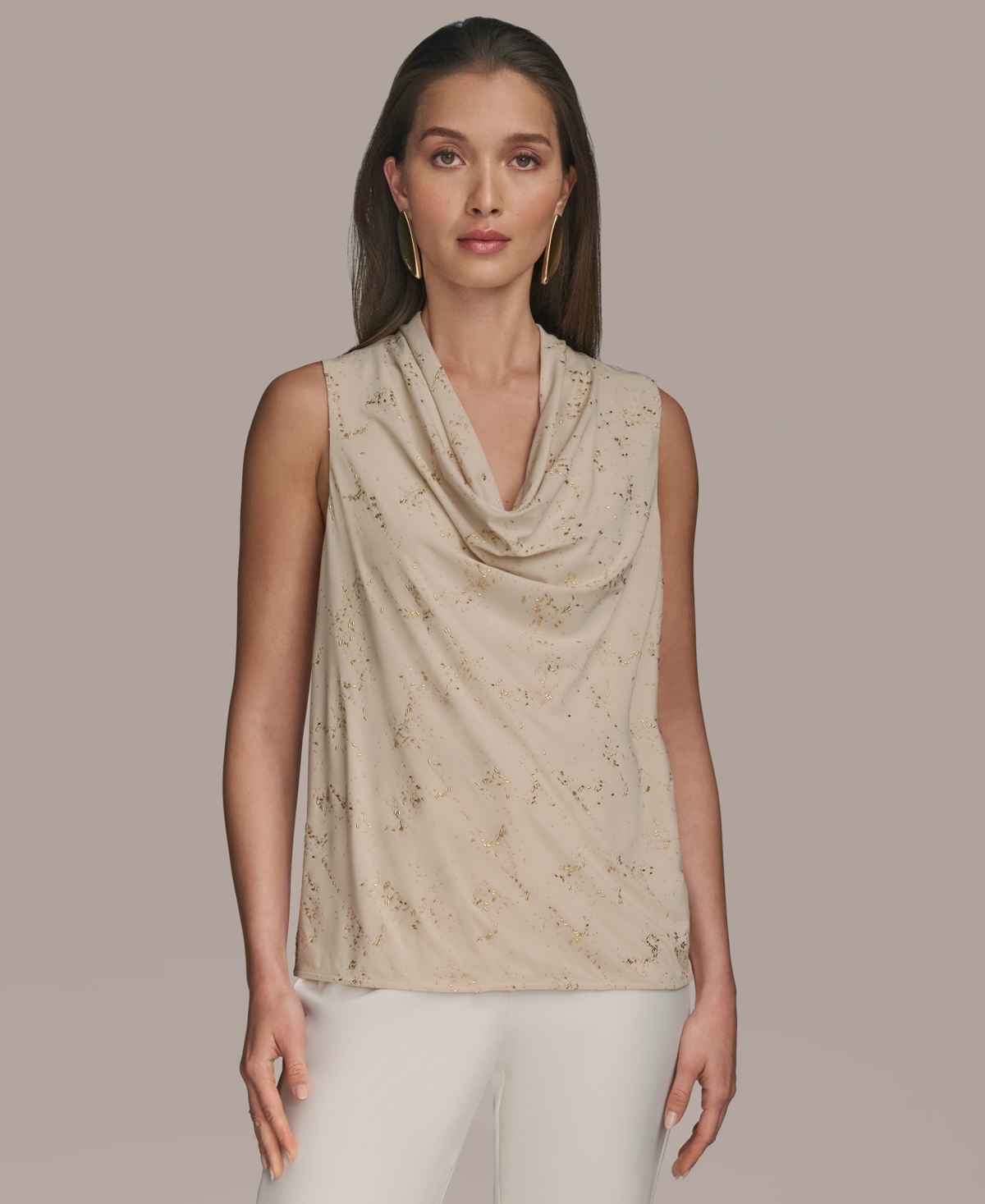 Women's Embellished Cowlneck Sleeveless Blouse - Sand