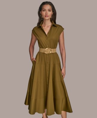 【Donna Karan New York】Striped Belted Gown Donna Karan New York Women's Striped Belted Gown - Macy's
