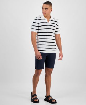 Karl Lagerfeld Striped Open Collar Polo Shirt In White