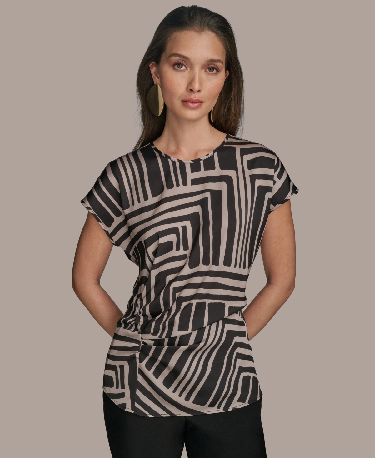 Women's Cap-Sleeve Printed Top - Smky Olv Cmb