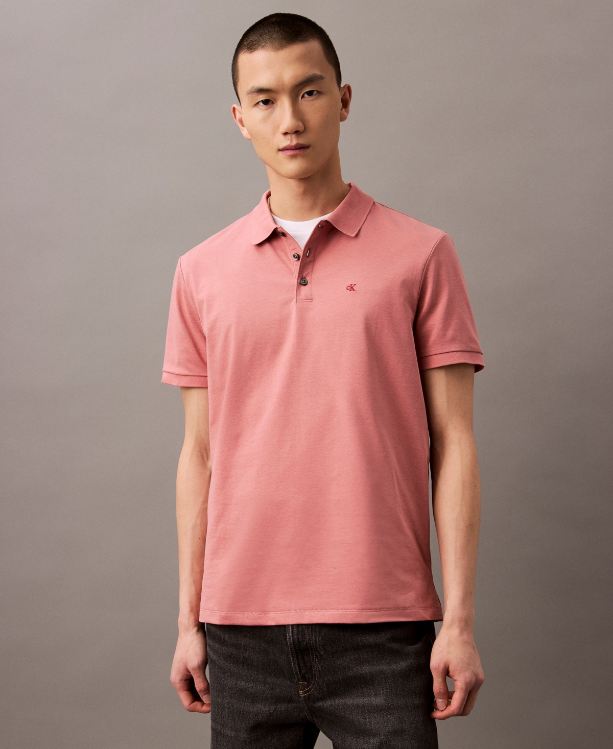 Men's Regular-Fit Smooth Cotton Monogram Logo Polo Shirt - Mecca Orange