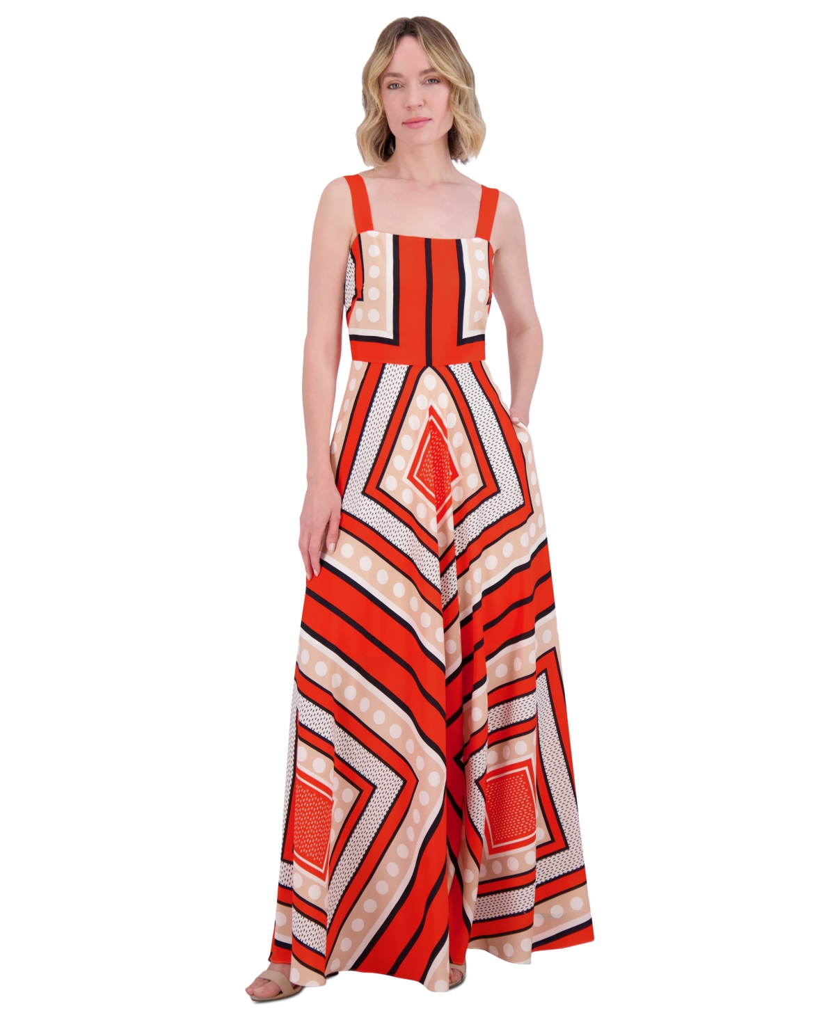ELIZA J WOMEN'S PRINTED SQUARE-NECK MAXI SUNDRESS 