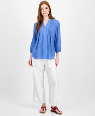 売れ筋商品|||トミー ヒルフィガー カットソー トップス レディース Women's Dobby Cotton Pintucked Tunic Blue Haze Tommy Hilfiger Women's Dobby Cotton Pintucked Tunic - Macy's