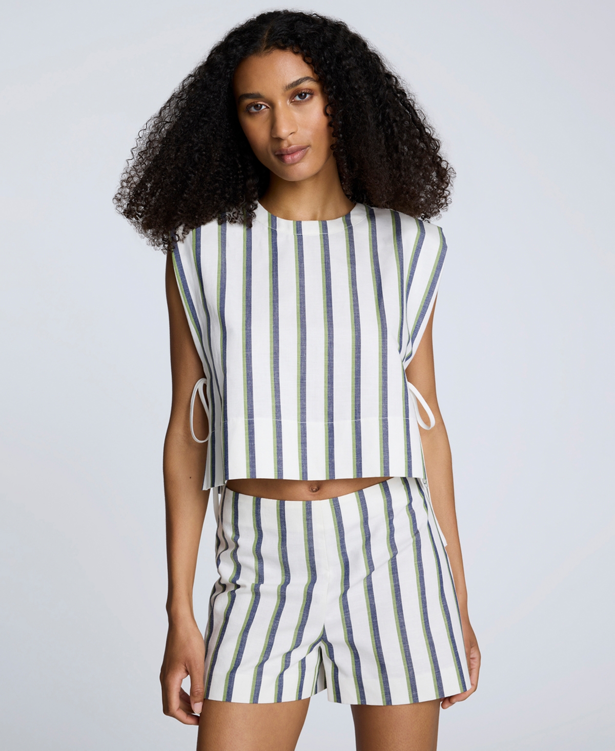 Women's Striped Tie-Side Tank Top - Cactus Green Multi