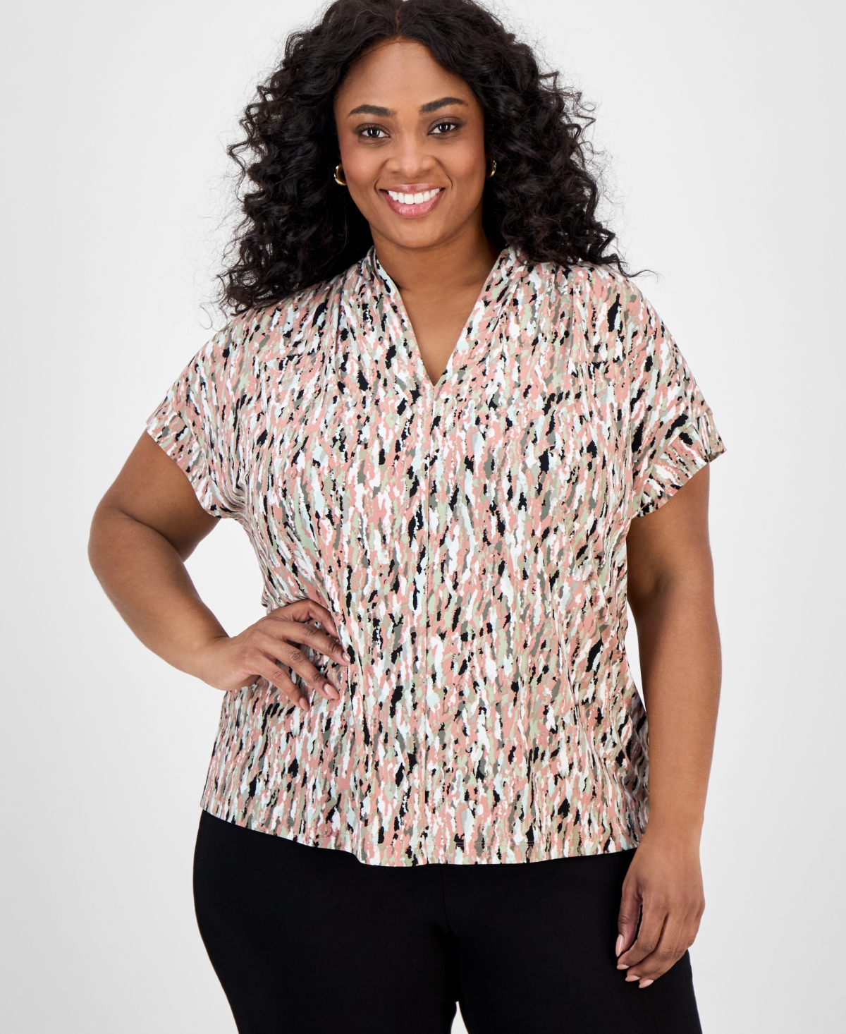 Plus Size Abstract-Print Top - Tea Rose Multi