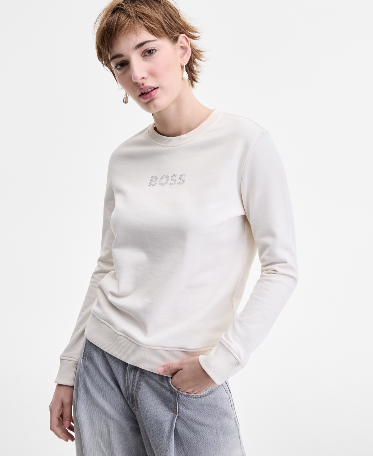 Women's Embellished Logo Crewneck Sweatshirt - Soft Cream