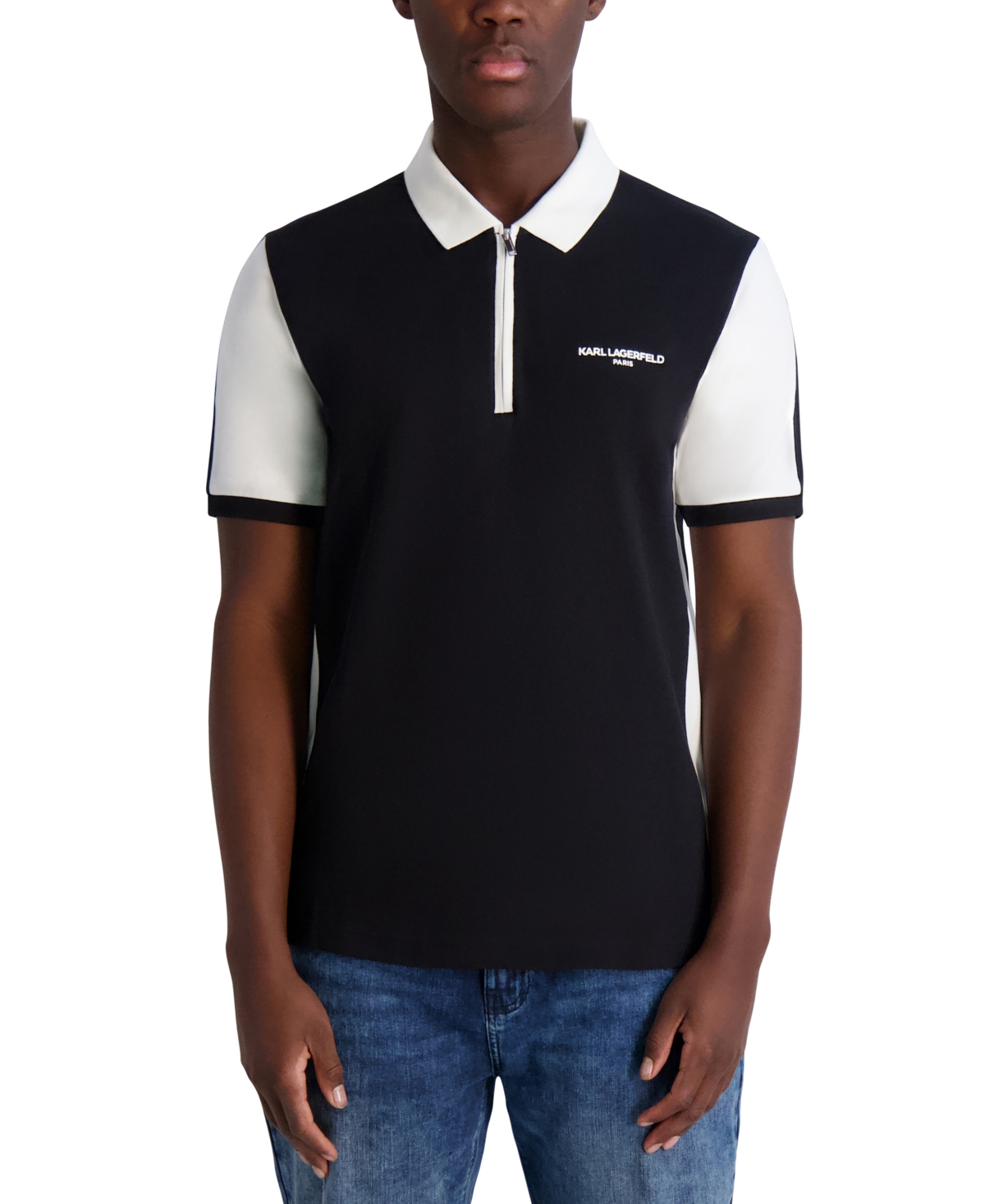 Karl Lagerfeld Paris Colorblock Stretch Cotton Zip Polo