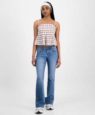 Juniors' Plaid Babydoll Sleeveless Tank