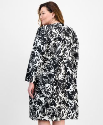 Plus Size Floral-Print Jewel-Neck Jacket Topper & Plus Size Empire Seamed Dress Set