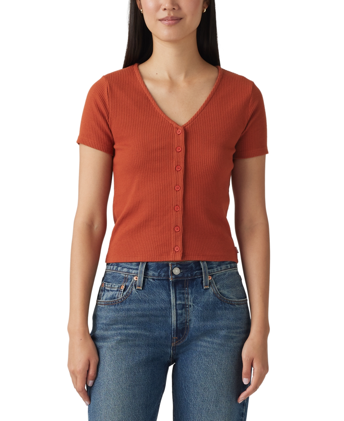 LEVI'S WOMEN'S MUSE SHORT-SLEEVE BUTTON-FRONT TOP 