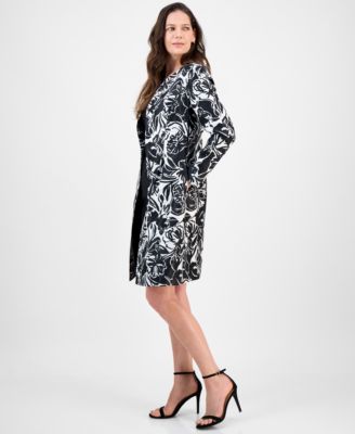 Petite Floral-Print Jewel-Neck Jacket Topper & Empire Seamed Dress Set, Regular & Petite 