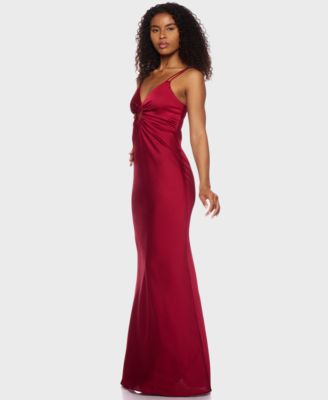 Juniors' Satin Keyhole Gown