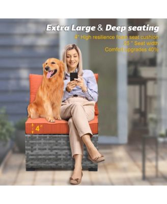 Patio Furniture Set,6 Piece Outdoor Sectional Sofa Couch Set,Patio Conversation Set with Modular Wicker Chairs,Widened Armrest,Side Table,Orange Red