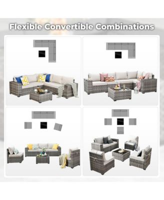 Patio Furniture Set,6 Piece Outdoor Sectional Sofa Couch Set,Patio Conversation Set with Modular Wicker Chairs,Widened Armrest,Side Table,Orange Red