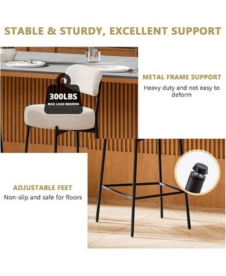 Bar Stools Set of 3, 24 Inches Modern Counter Height Bar Stools with Curved Back, Upholstered Boucle Barstools for Kitchen Island, Cafe