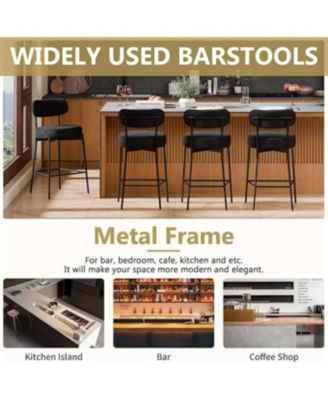 Bar Stools Set of 3, 24 Inches Modern Counter Height Bar Stools with Curved Back, Upholstered Boucle Barstools for Kitchen Island, Cafe