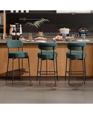 Bar Stools Set of 3, 24 Inches Modern Counter Height Bar Stools with Curved Back, Upholstered Boucle Barstools for Kitchen Island, Cafe