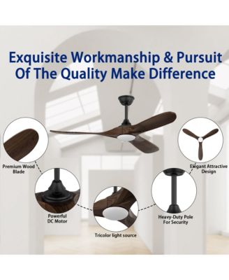 60 inch lighted ceiling fan, indoor and outdoor use, with remote control, reversible DC motor, noiseless, suitable for bedroom, living room, terrace, porch, solid wood, natural