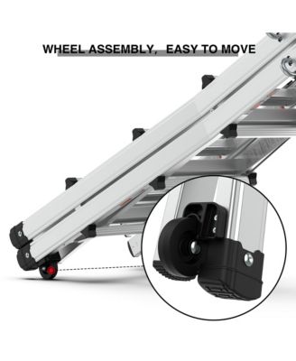 15 ft. Reach Hight Aluminum Multi-Position Ladder with Wheels, 300 lbs. Weight Rating, Step Stools