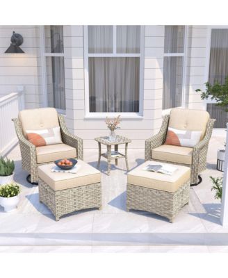 5 Piece Outdoor Patio Furniture Set,Wicker Conversation Set with Swivel Rocker Chairs,Ottomans and Side Table for Outside Porch Balcony Backyard