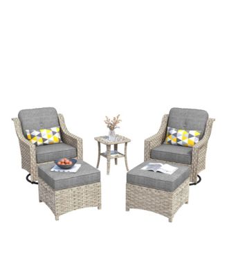 5 Piece Outdoor Patio Furniture Set,Wicker Conversation Set with Swivel Rocker Chairs,Ottomans and Side Table for Outside Porch Balcony Backyard