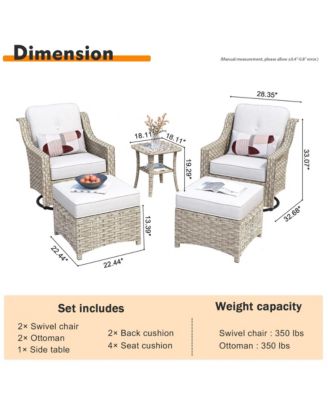 5 Piece Outdoor Patio Furniture Set,Wicker Conversation Set with Swivel Rocker Chairs,Ottomans and Side Table for Outside Porch Balcony Backyard