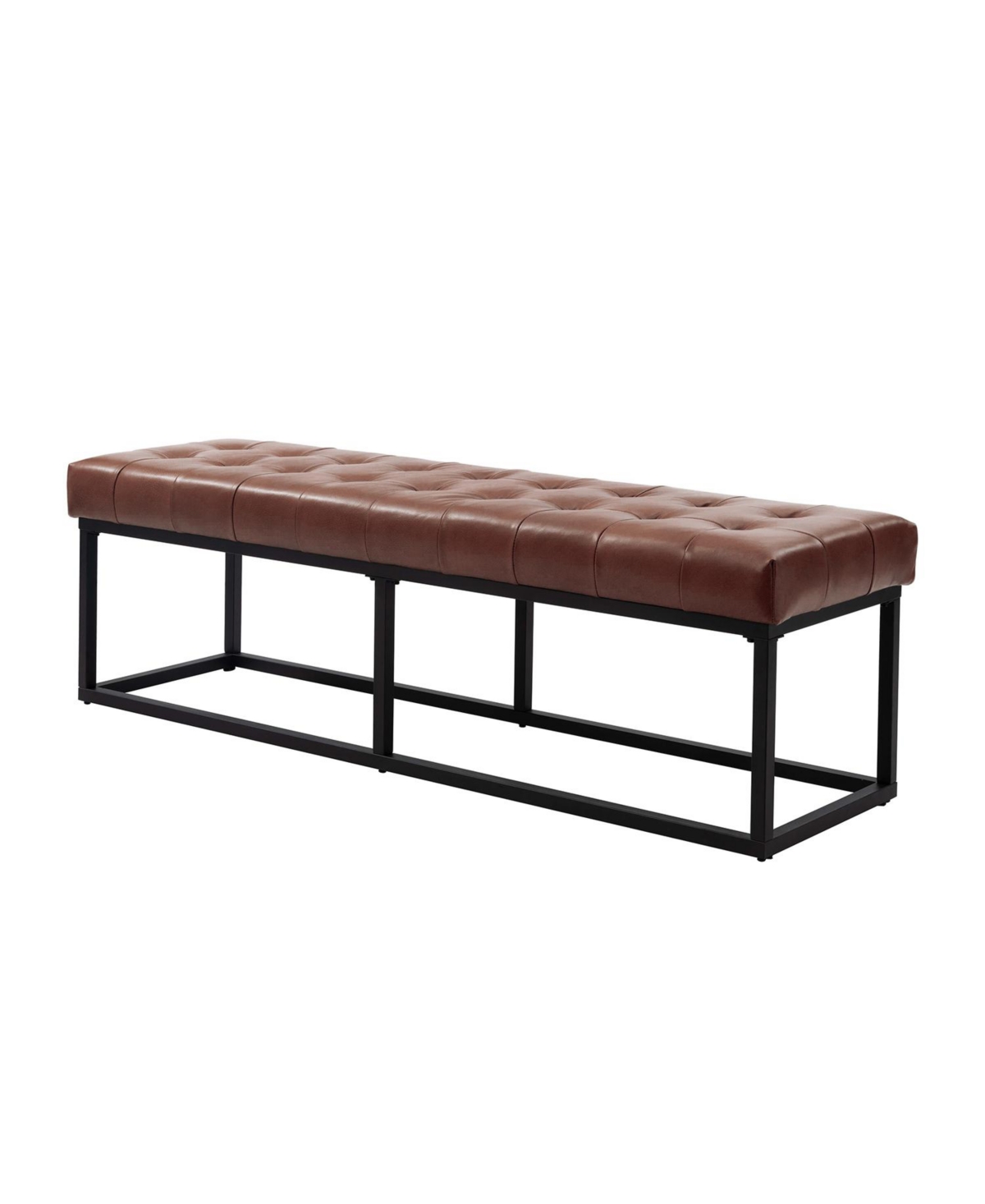Narciso 60" Wide Bedroom Bench with Genuine Leather Top Cushion and Metal Base