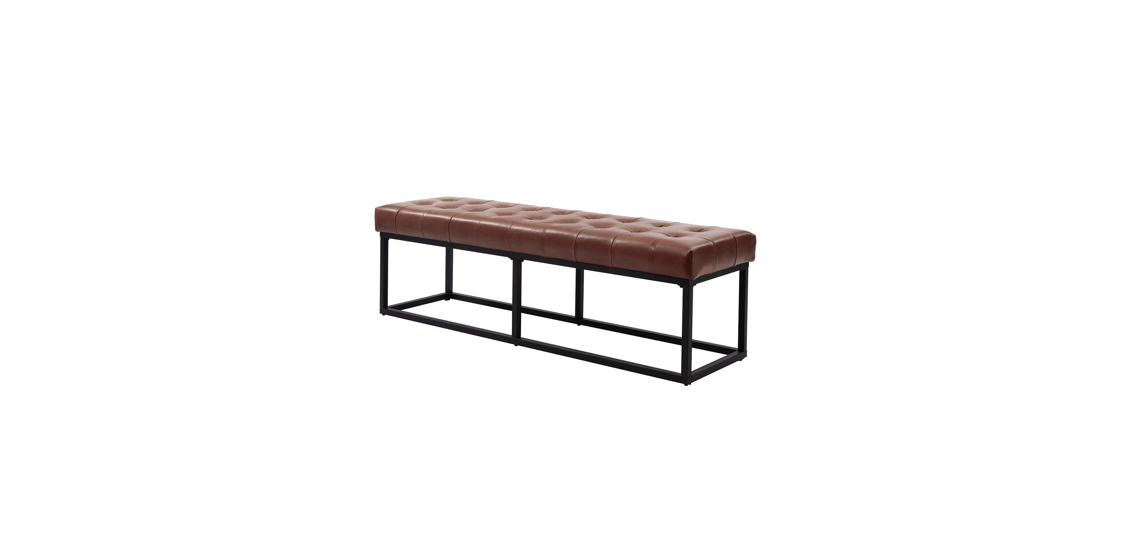 Narciso 60" Wide Bedroom Bench with Genuine Leather Top Cushion and Metal Base