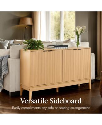 1 Pc MDF Melamine Soft-Close Reeded 4-Door Storage Cabinet