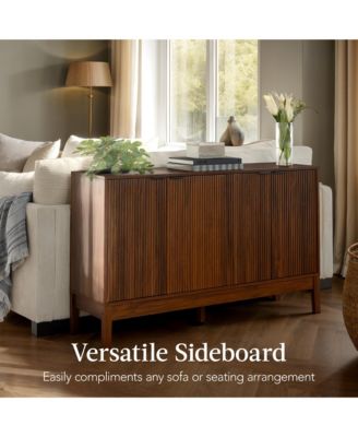 4-Door Reeded Storage Cabinet w/ Soft-Close Doors, Multipurpose Accent Furniture