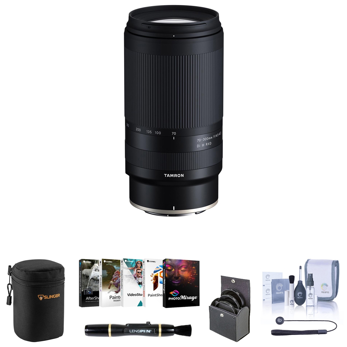 Tamron 70-300mm f/4.5-6.3 Di Iii Rxd Lens for Nikon Z Bundle with Corel Pc Software Kit, 67mm Filter Kit, Lens Case, Lens Cleaner, Cleaning Kit, Unive