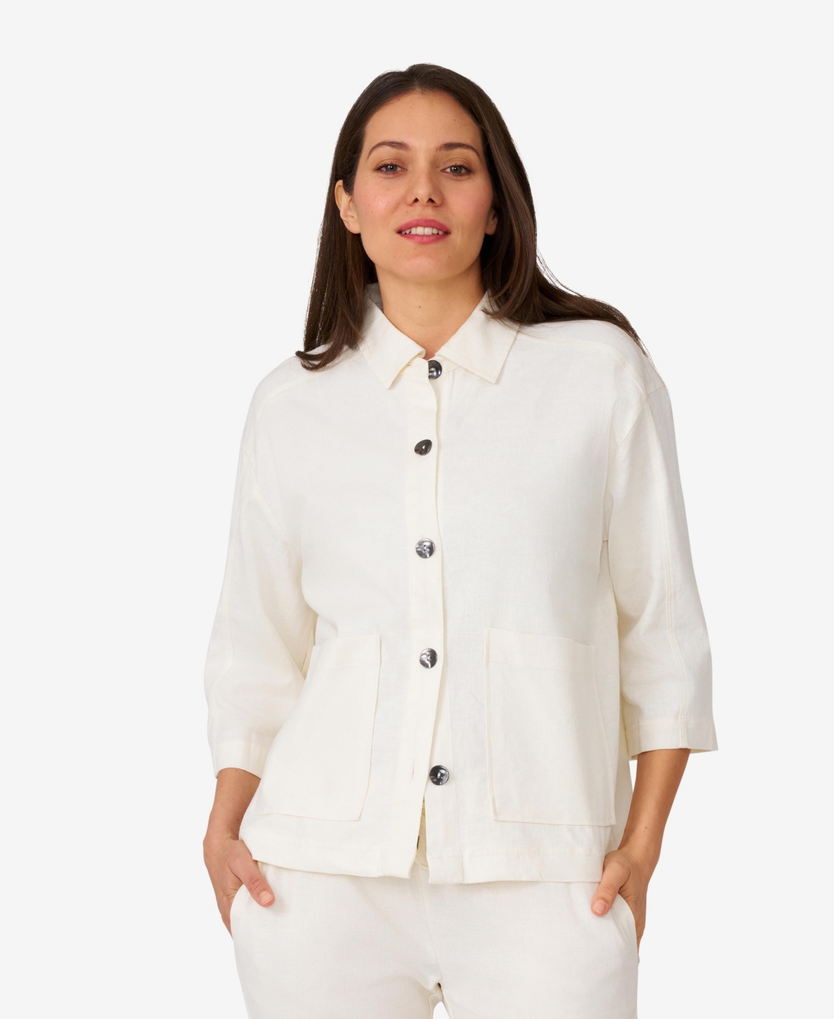 Women's Patch Pocket Linen Blend Jacket - Sargasso sea
