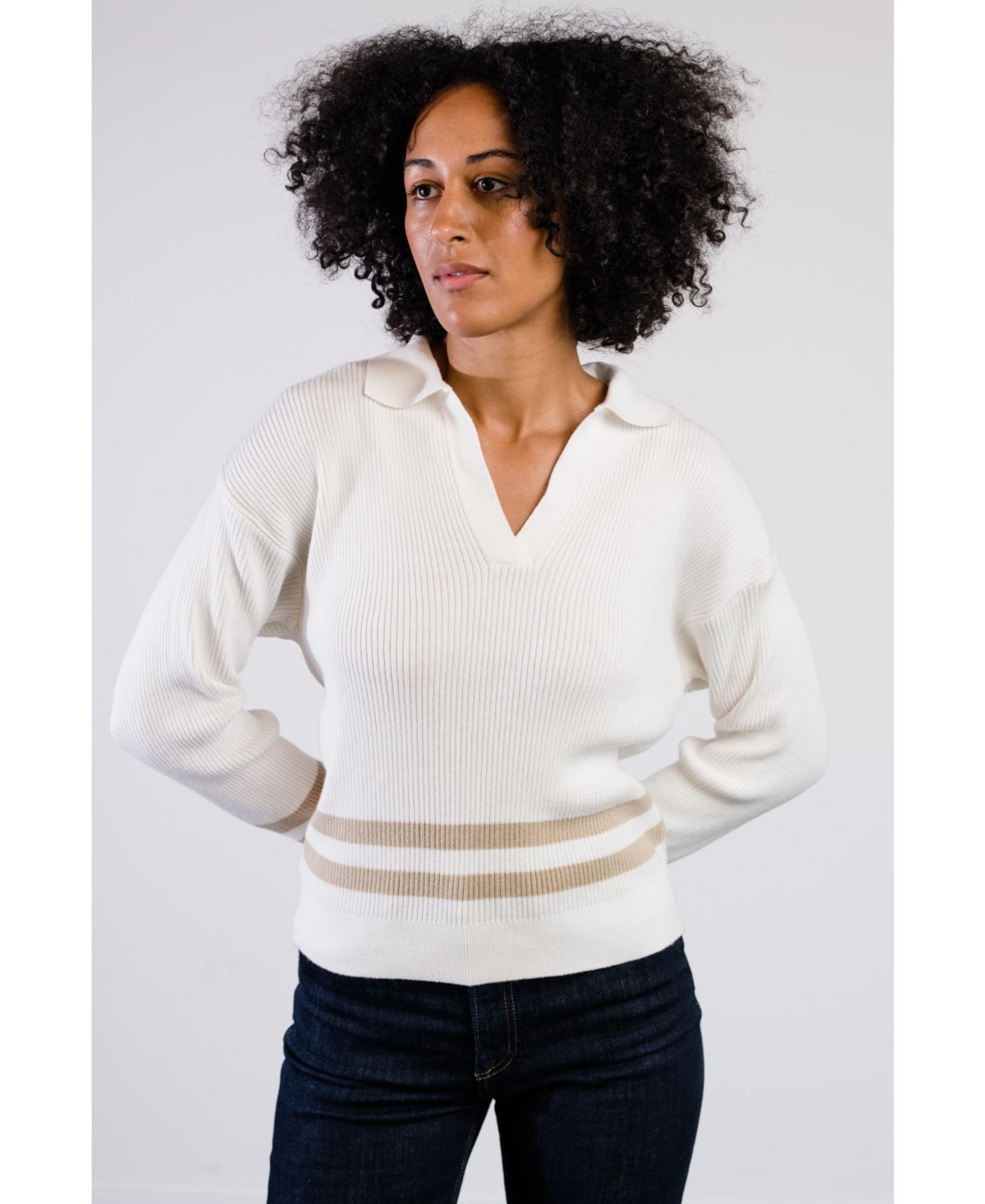 Women's Jenna Polo Sweater - Almond/brown sugar