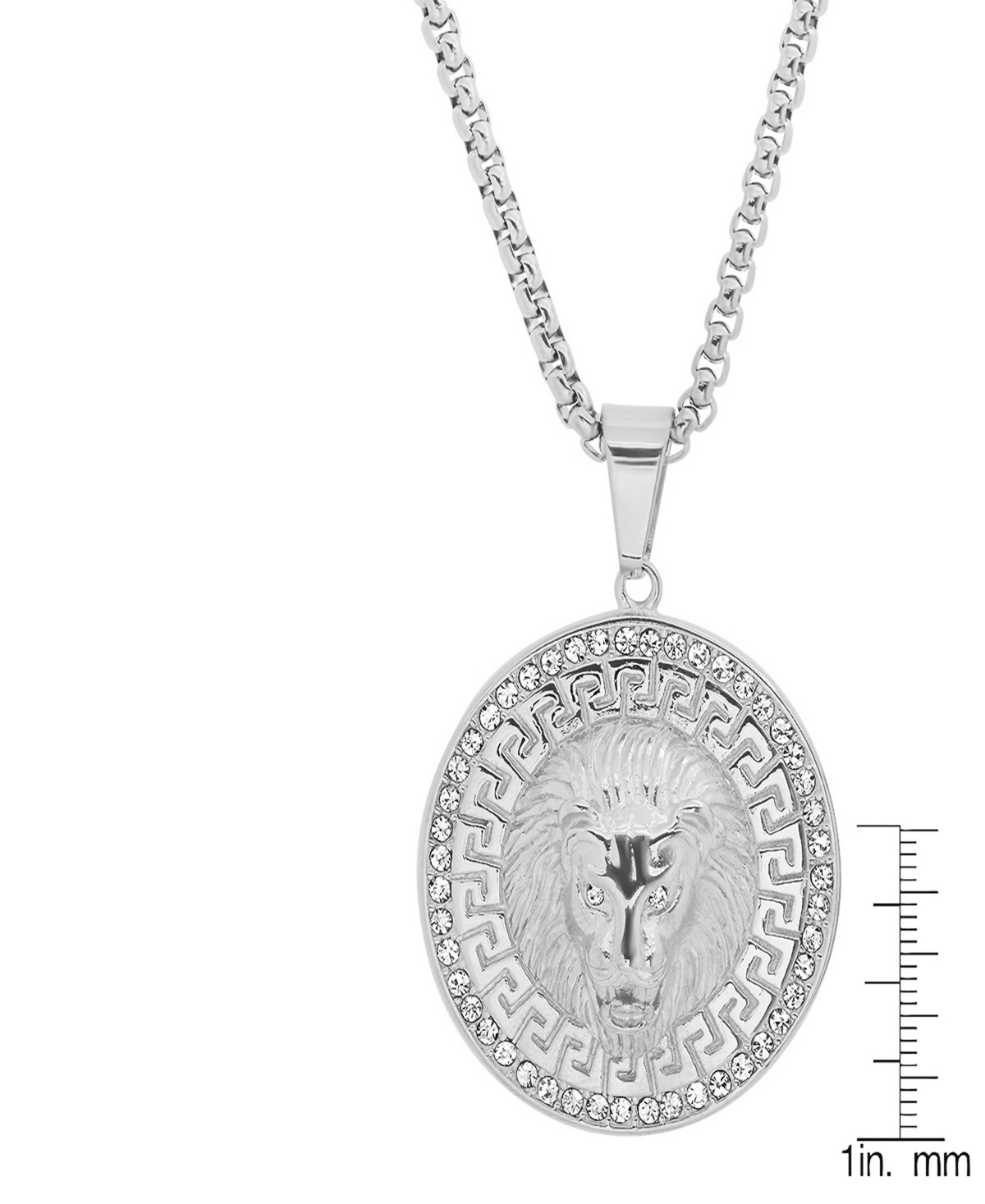 Steeltime Men's Simulated Diamonds Round Lion Head With Greek Key Accents Pendant Necklace