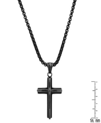 Men's Black IP Stainless Steel Cross Pendant Necklace