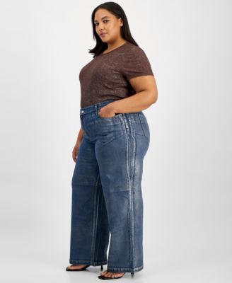 Trendy Plus Size Metallic High-Rise Wide-Leg Jeans, Macy's Exclusive 